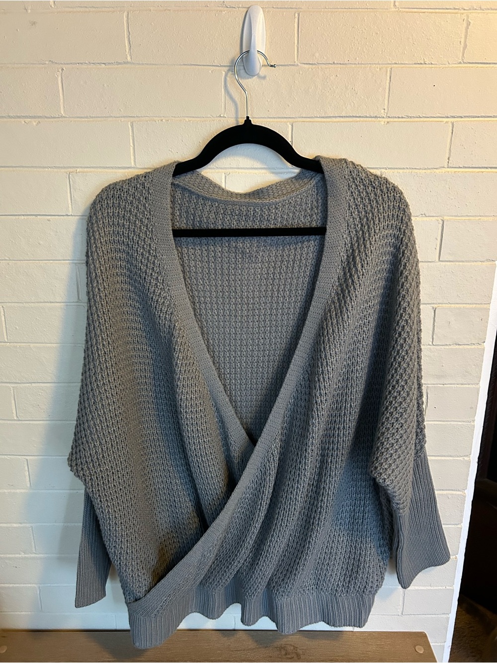SHEIN Gray Waffle-Knit Wrap V-Neck Sweater NWOT